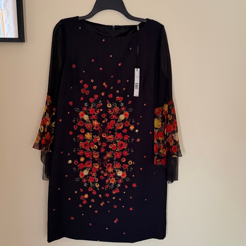 Elie Tahari Black Dress with Red Floral Design